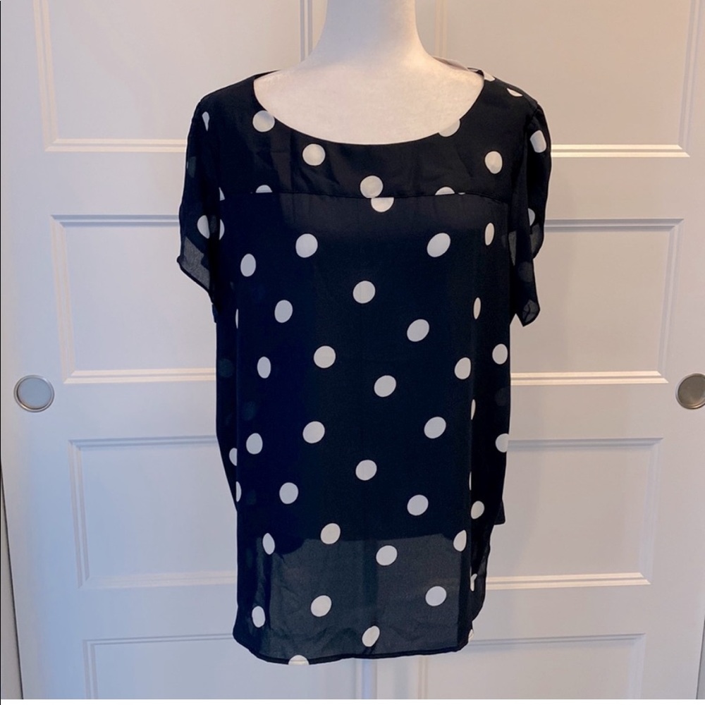 LOFT blue white polka dotted blouse XXL